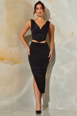 Ruched Maxi Skirt in Black